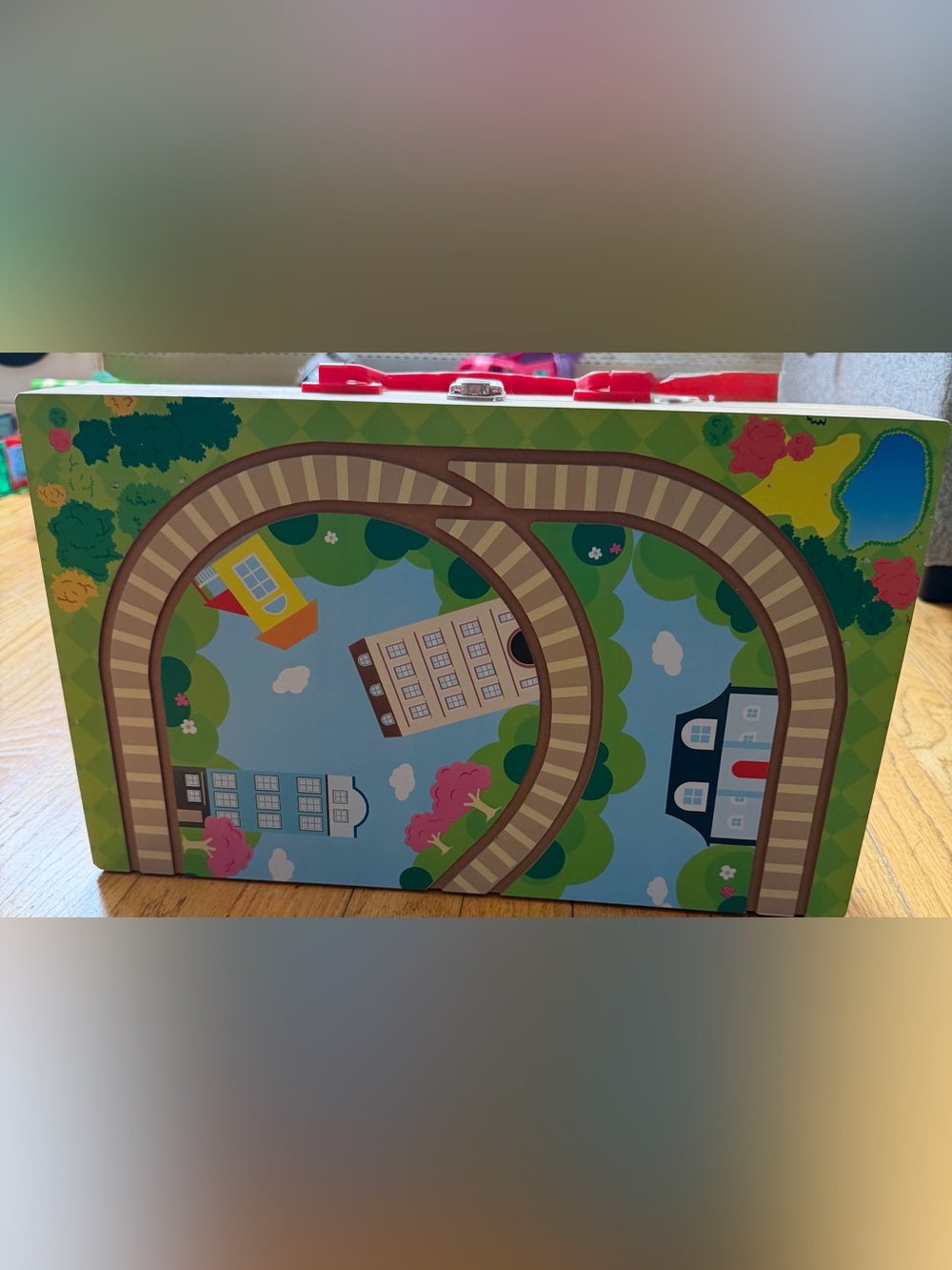 Train Station Wooden Carrying Case - Good Condition